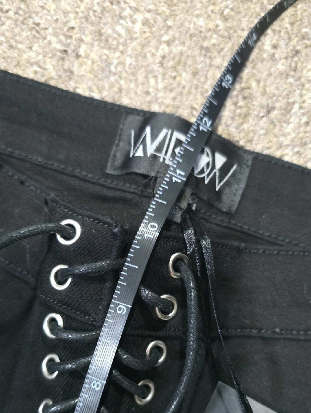 NWT Widow Miss Murder Lace-Up Patch Jeans, Med - Picture 10 of 12